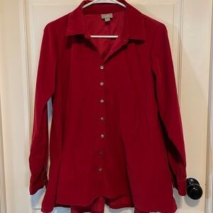 J. Jill Red baby thin corduroy swing top. 100% cotton. Size small